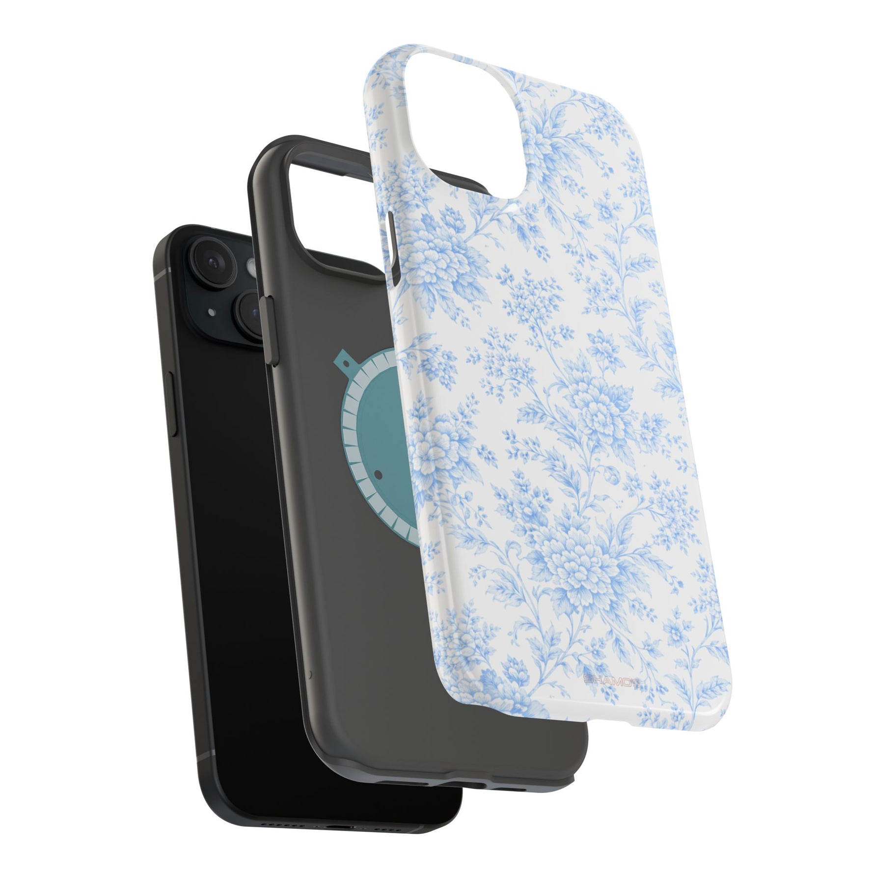 Preppy Look Blue Floral Impact-Resistant Phone Case and MagSafe Compatible