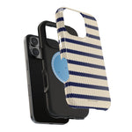 Navy & Cream Ribbed Holiday Sweater Design iPhone Case with MagSafe compatibility
