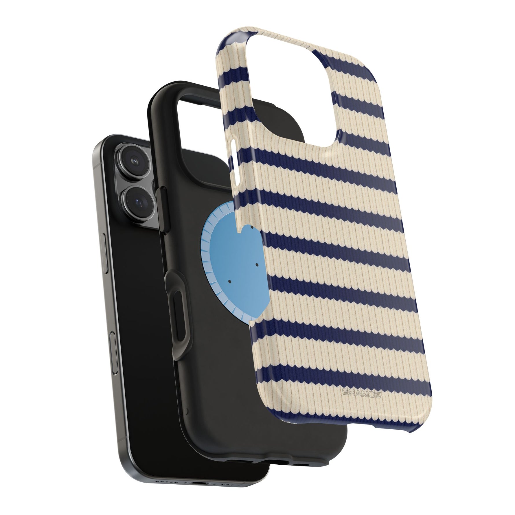 Navy & Cream Ribbed Holiday Sweater Design iPhone Case with MagSafe compatibility