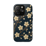 Navy Cherry Blossom Floral iPhone Case - Compatible with MagSafe - Shamo's