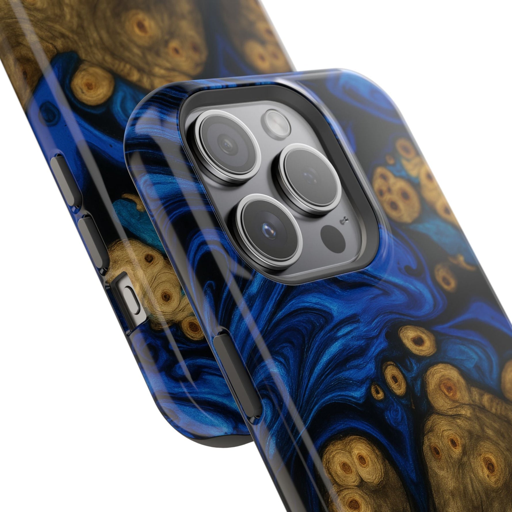 Blue Swirl & Burl Wood Impact iPhone Case | MagSafe compatible  Shamo's