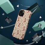 Floral Boots MagSafe Phone Case, glossy diagonal dual-camera model, rear view with magnetic accessories