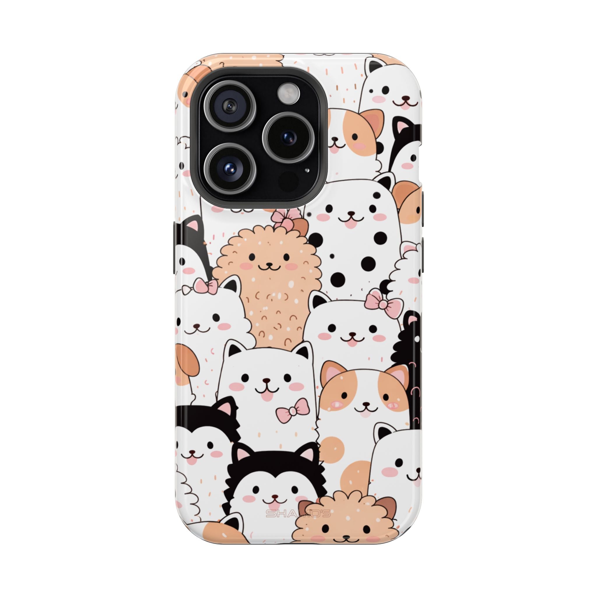 Cute Cartoon Cats & Puppies Phone Case with MagSafe Compatibility - iPhone 15 Pro / Glossy - Shamo's