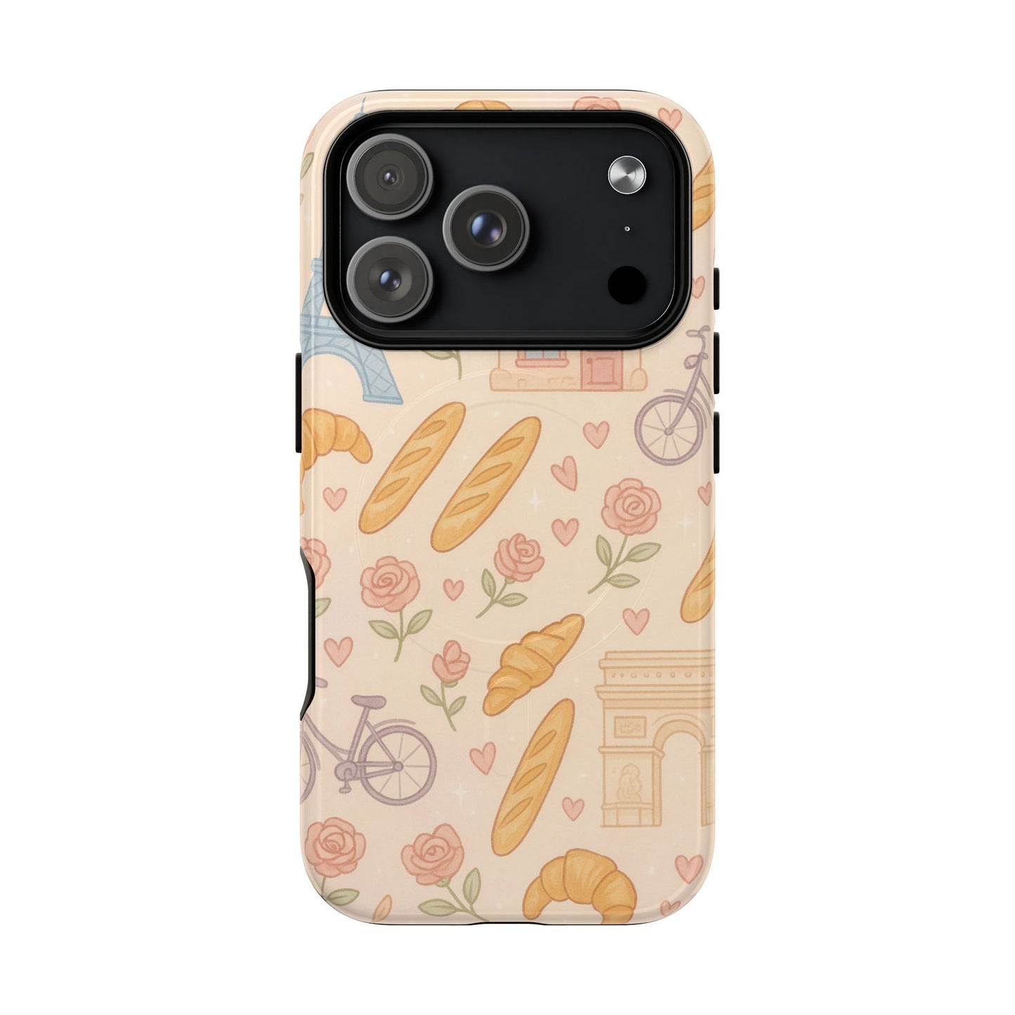 Parisian Bakery iPhone Case — Cute Eiffel Tower, Croissants & Baguette Tough MagSafe Case