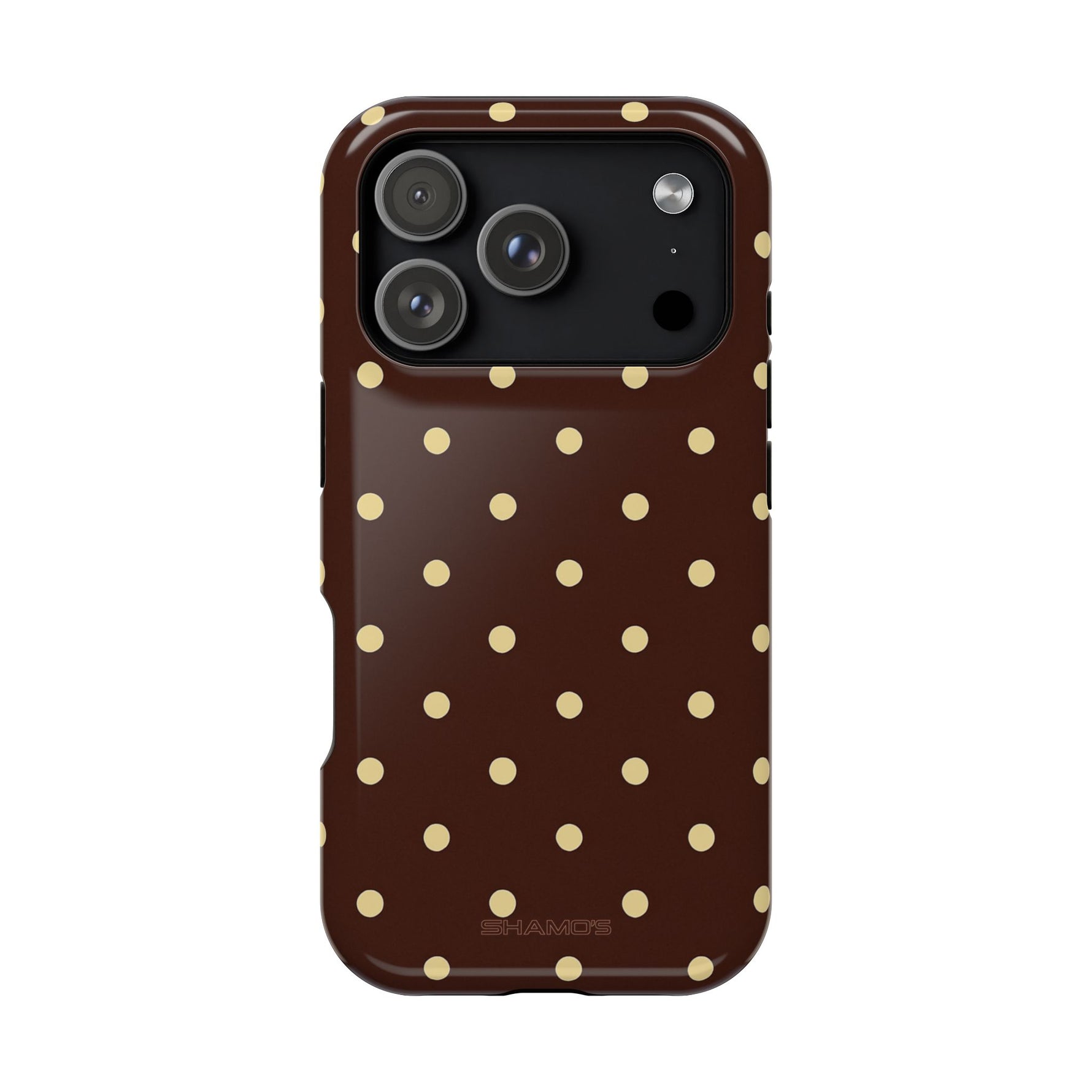 Polka Dot iPhone Case — Brown & Cream MagSafe Protective Cover