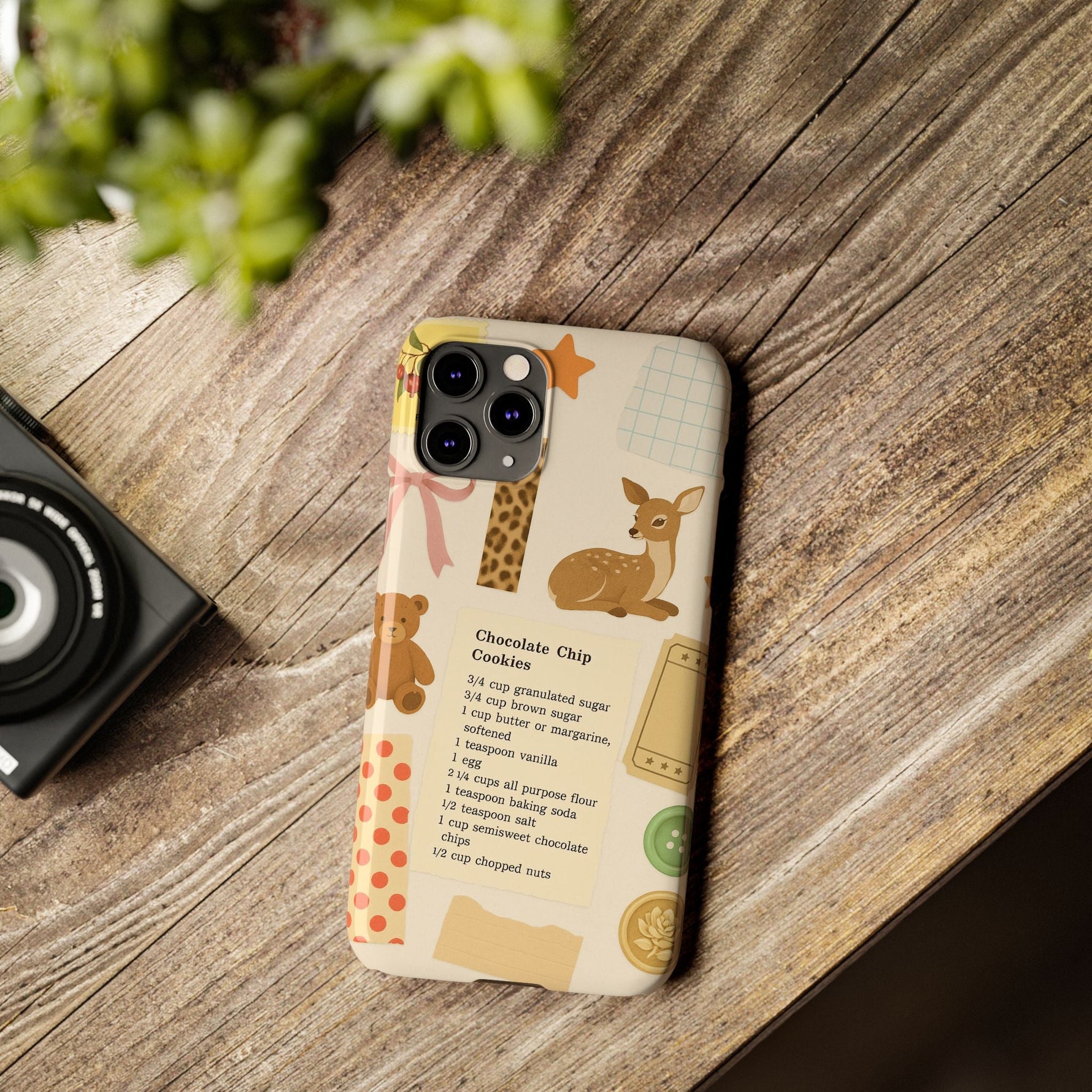 Slim iPhone Case — Cozy Baking & Teddy Pattern (Recipe, Deer, Buttons)  Shamo's