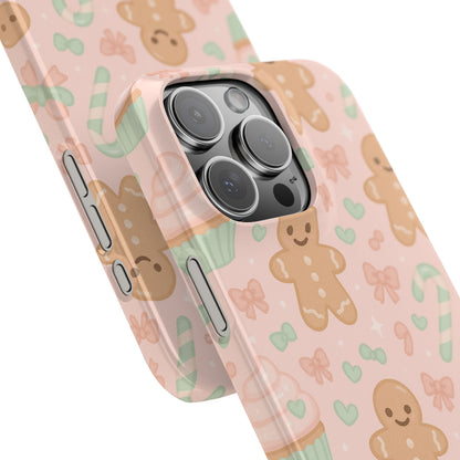 Gingerbread Holiday Slim iPhone Case — Cute Candy Cane & Cupcake Pattern