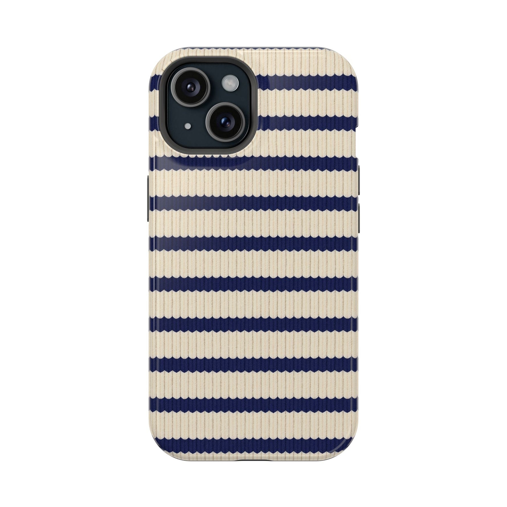 Navy & Cream Ribbed Holiday Sweater Design iPhone Case with MagSafe compatibility  Shamo's iPhone 15 / Glossy