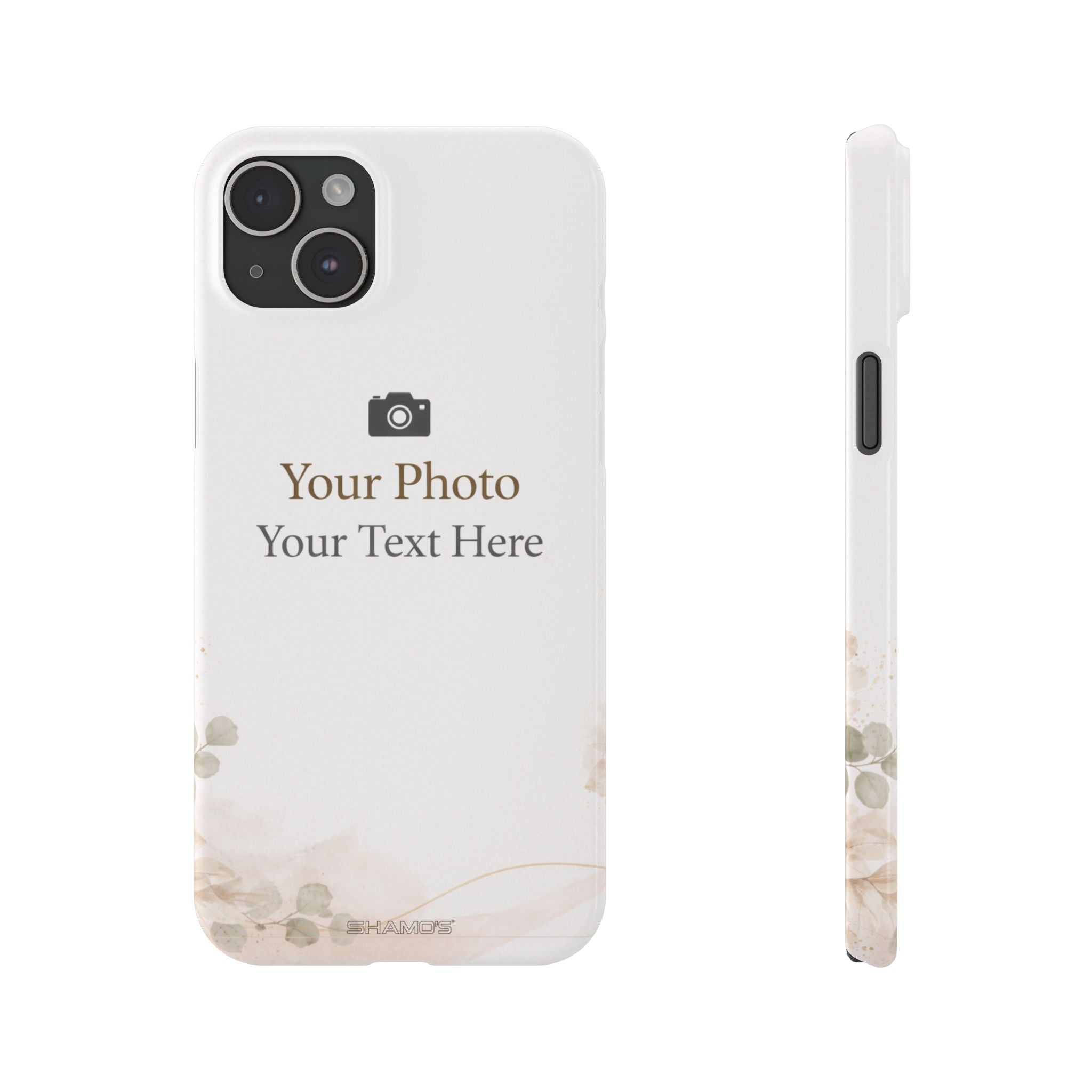 Personalized Slim Phone Case, Custom Photo & Text Minimal Floral Design - iPhone 15 Plus - Shamo's #iphone-15-plus