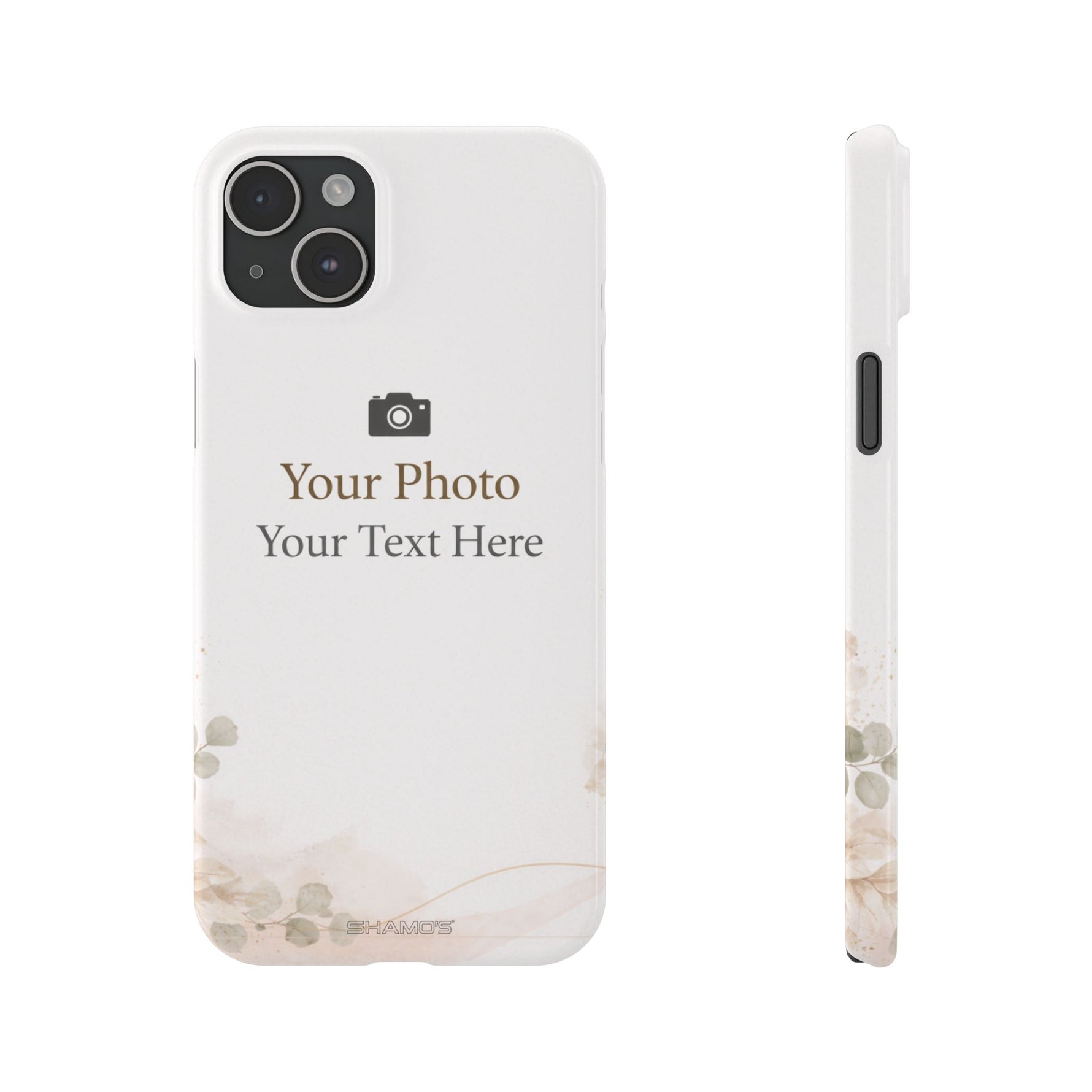 Personalized Slim Phone Case, Custom Photo & Text Minimal Floral Design - iPhone 15 Plus - Shamo's