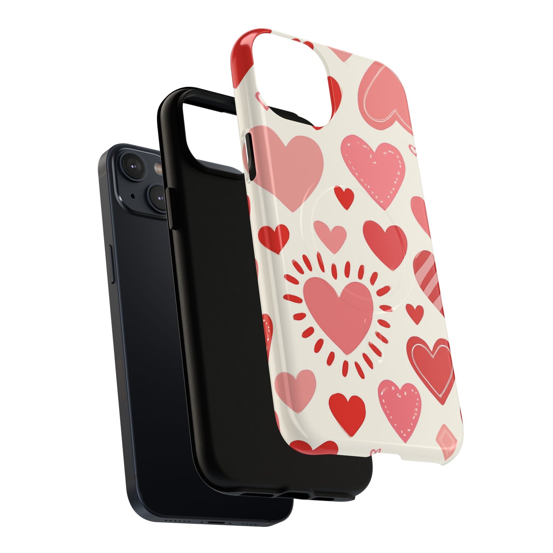 Heart Pattern Tough iPhone Case — Cute Red & Pink Hearts Protective Cover (MagSafe compatible)  Shamo's