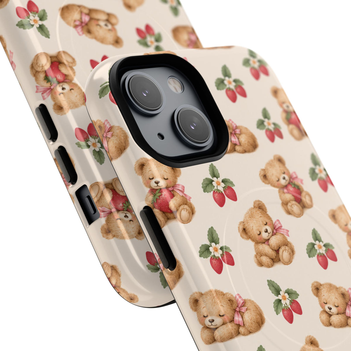 Teddy Berry Cozy Strawberry Pattern iPhone Case with MagSafe