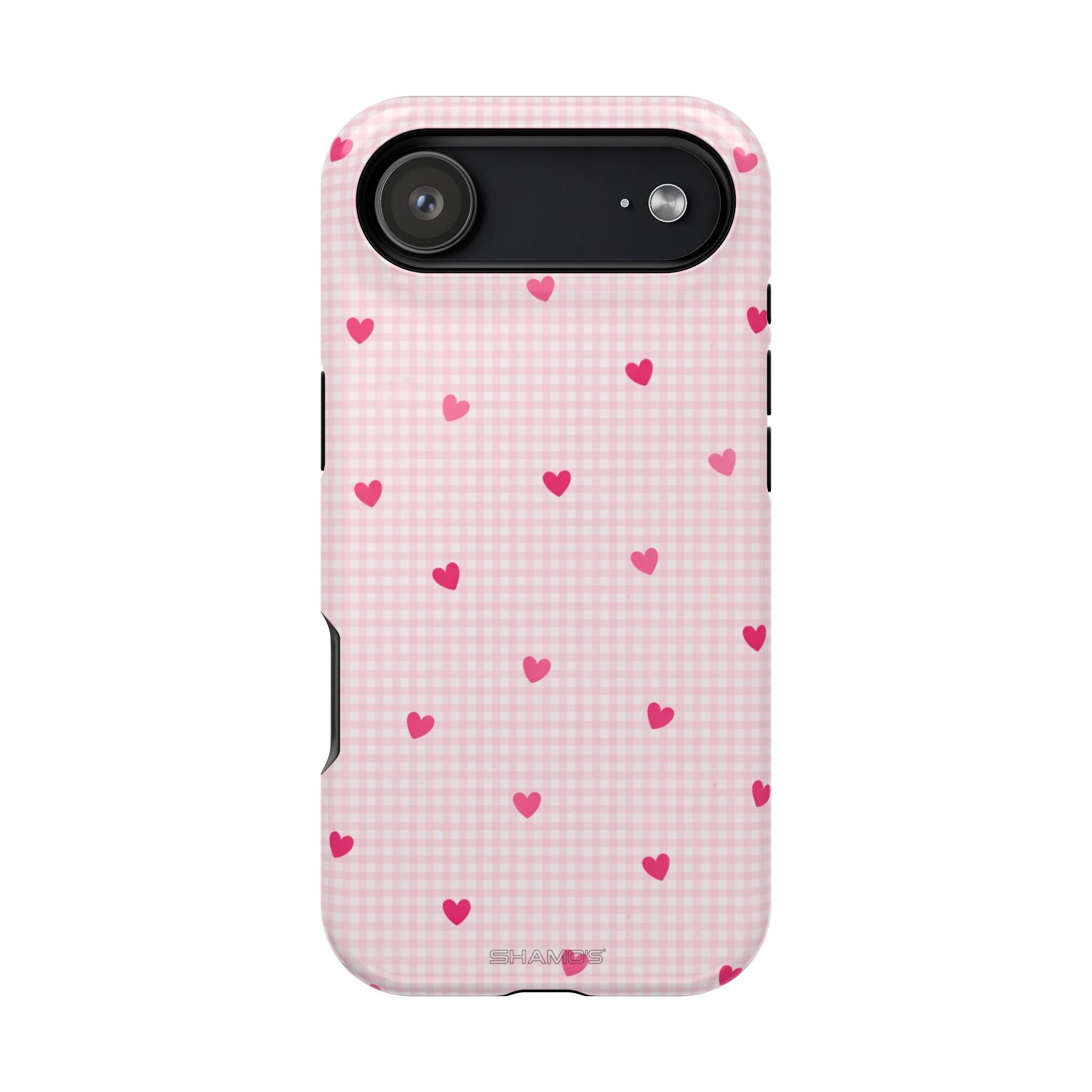 Pink Heart Gingham MagSafe iPhone Case, Impact‑Resistant, Magnetic Protection - iPhone 17 Air / Glossy - Shamo's