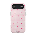 Pink Heart Gingham MagSafe iPhone Case, Impact‑Resistant, Magnetic Protection