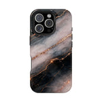 Marbled Black & Rose Gold Magnetic MagSafe Compatible Phone Case — Impact-Resistant