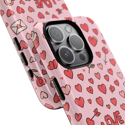 Pink Love Hearts Pattern Tough iPhone Case (MagSafe compatible)
