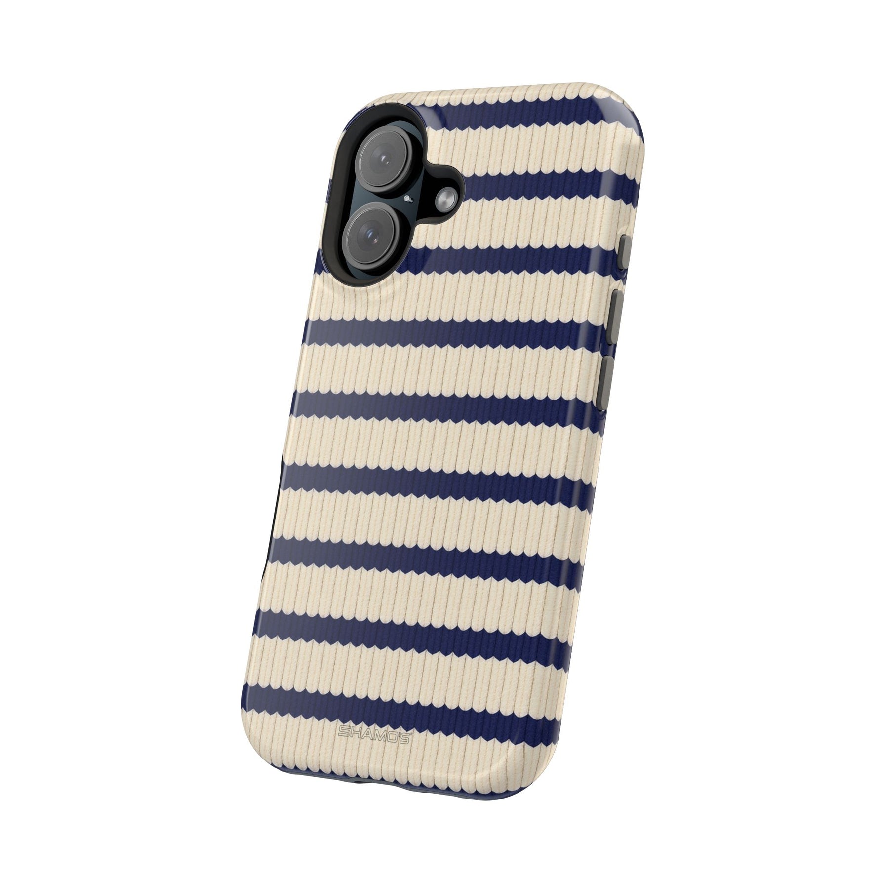 Navy & Cream Ribbed Holiday Sweater Design iPhone Case with MagSafe compatibility