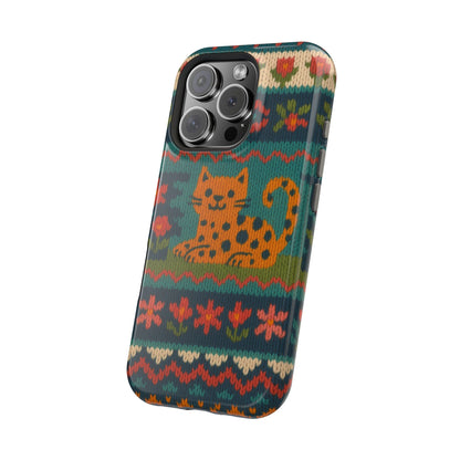 Cozy Knit Leopard Pattern Sweater Holiday Theme iPhone Case with MagSafe compatibility