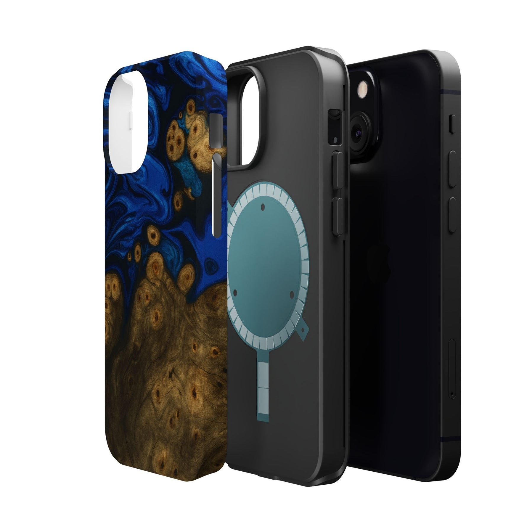 Blue Swirl & Burl Wood Impact iPhone Case | MagSafe compatible  Shamo's