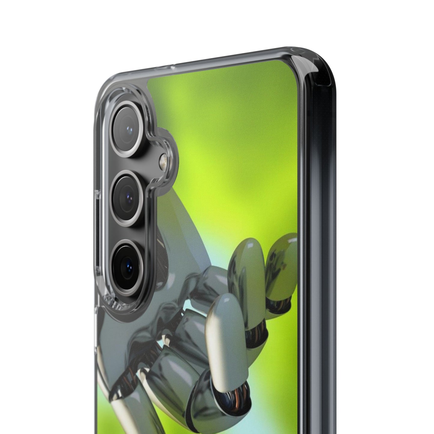 Clear Cases for iPhone 14 Series with Robotic hand and Butterfly.