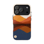 Smartphone case featuring abstract mountain landscape in orange, brown, and blue variant size