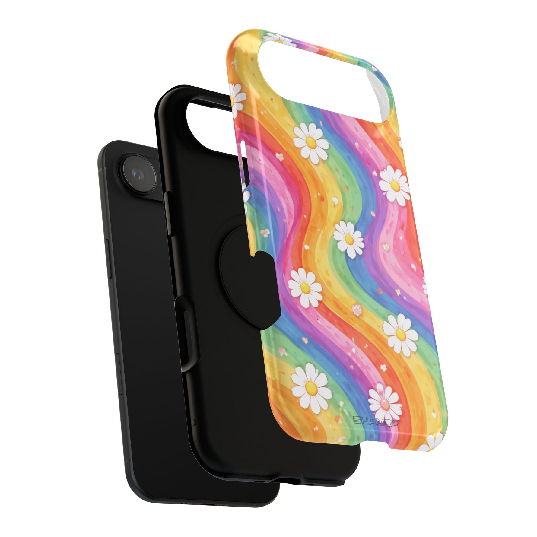 Funda de teléfono resistente a impactos con efecto cascada de colores Rainbow Daisy