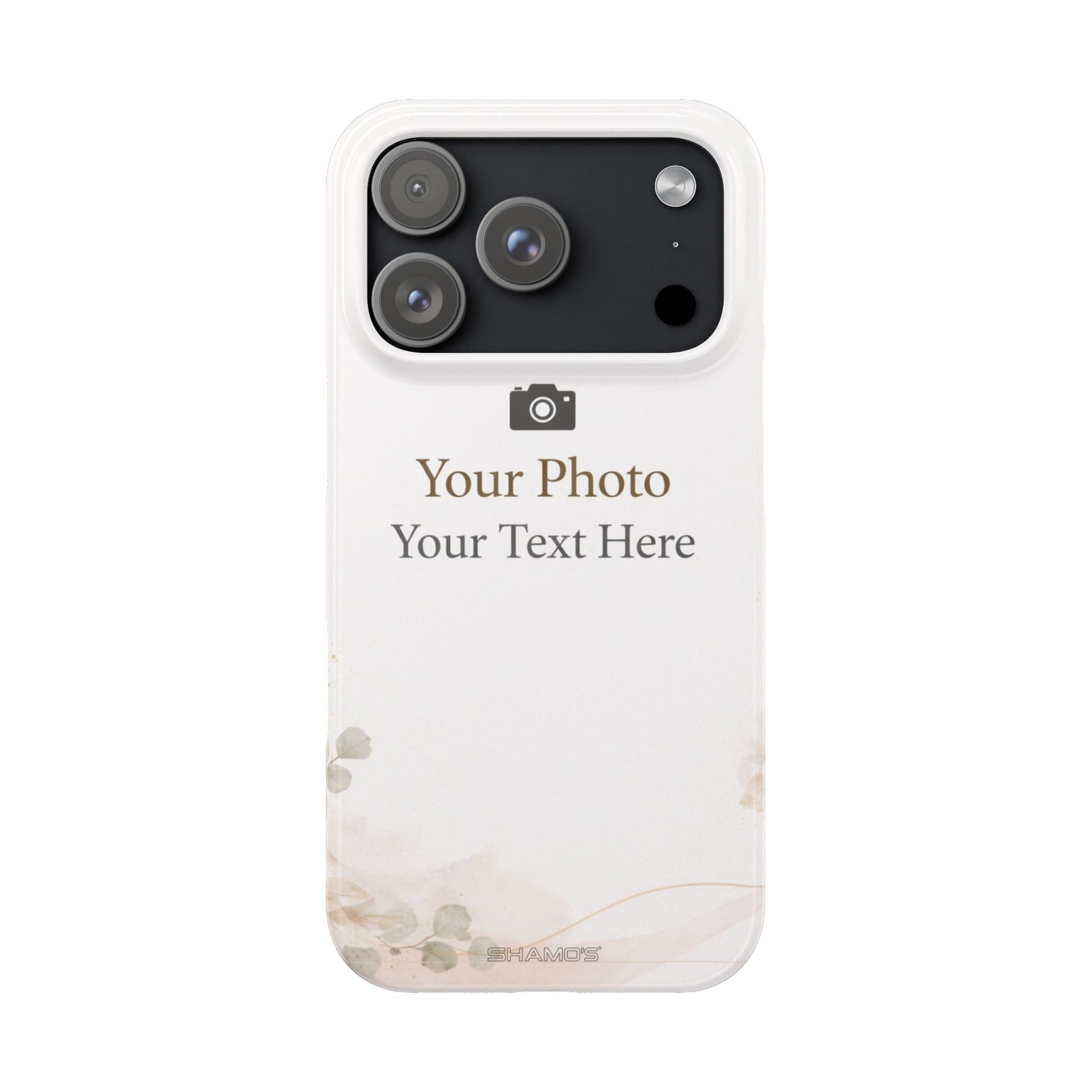 Personalized Slim Phone Case, Custom Photo & Text Minimal Floral Design - iPhone 17 Pro - Shamo's