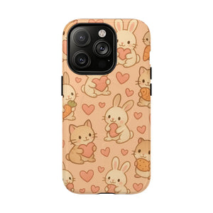 Cozy Critter Friends iPhone Case — Cute Bunny & Kitten Heart Pattern with MagSafe - Shamo's