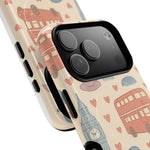 London Icons Hand-Drawn iPhone Case — Cute Double-Decker Bus & Big Ben Pattern with MagSafe compatibility  Shamo's
