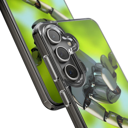 Clear Cases for iPhone 14 Series with Robotic hand and Butterfly.