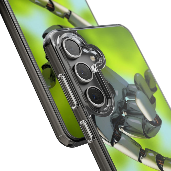 Clear Cases for iPhone 14 Series with Robotic hand and Butterfly.