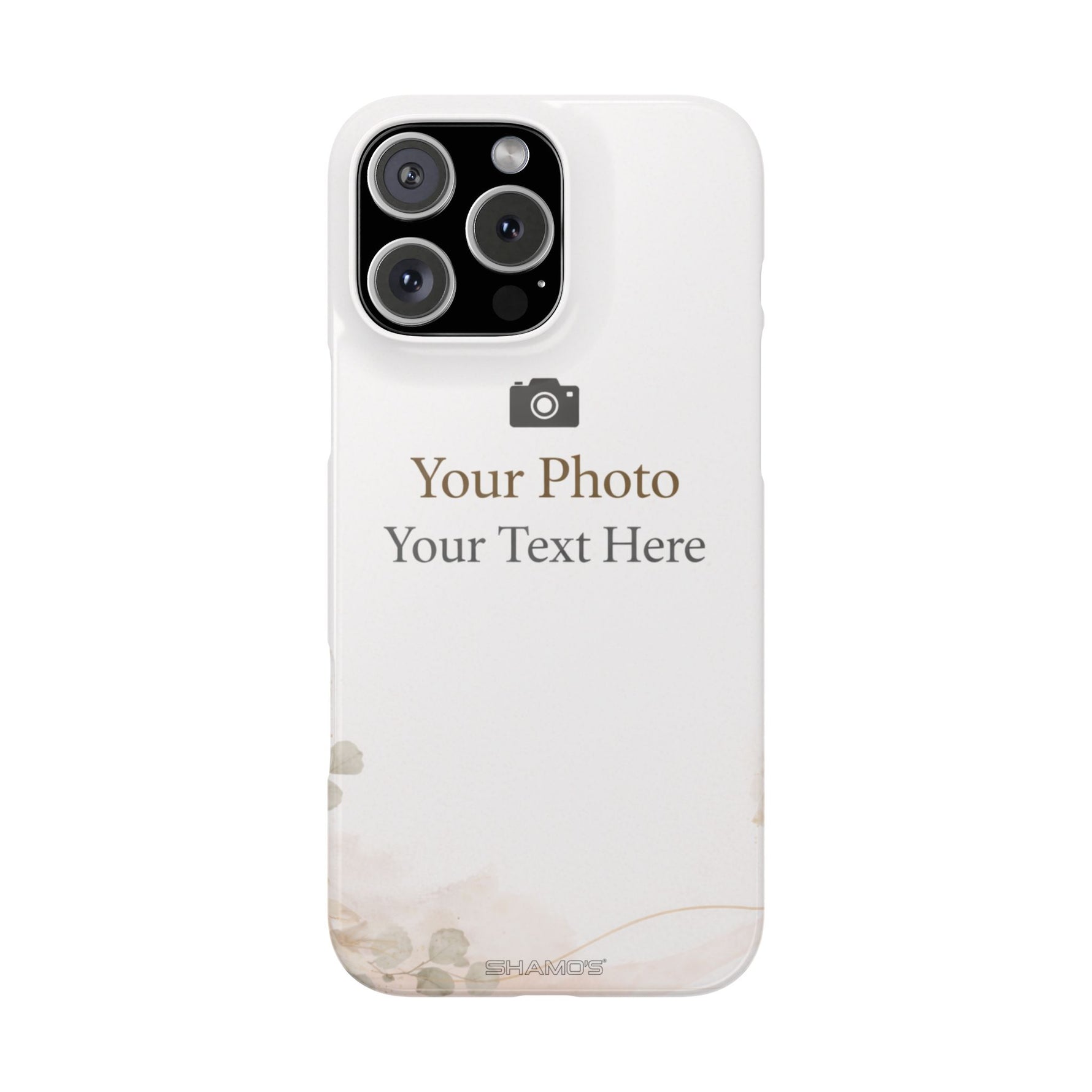 Personalized Slim Phone Case, Custom Photo & Text Minimal Floral Design - iPhone 16 Pro Max - Shamo's