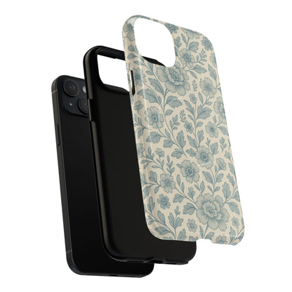 Vintage Blue Floral Tough Case for iPhone - Compatible with MagSafe