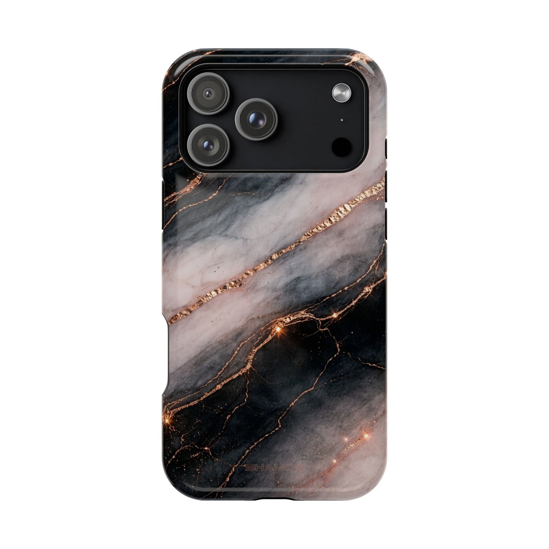 Marbled Black & Rose Gold Magnetic MagSafe Compatible Phone Case — Impact-Resistant