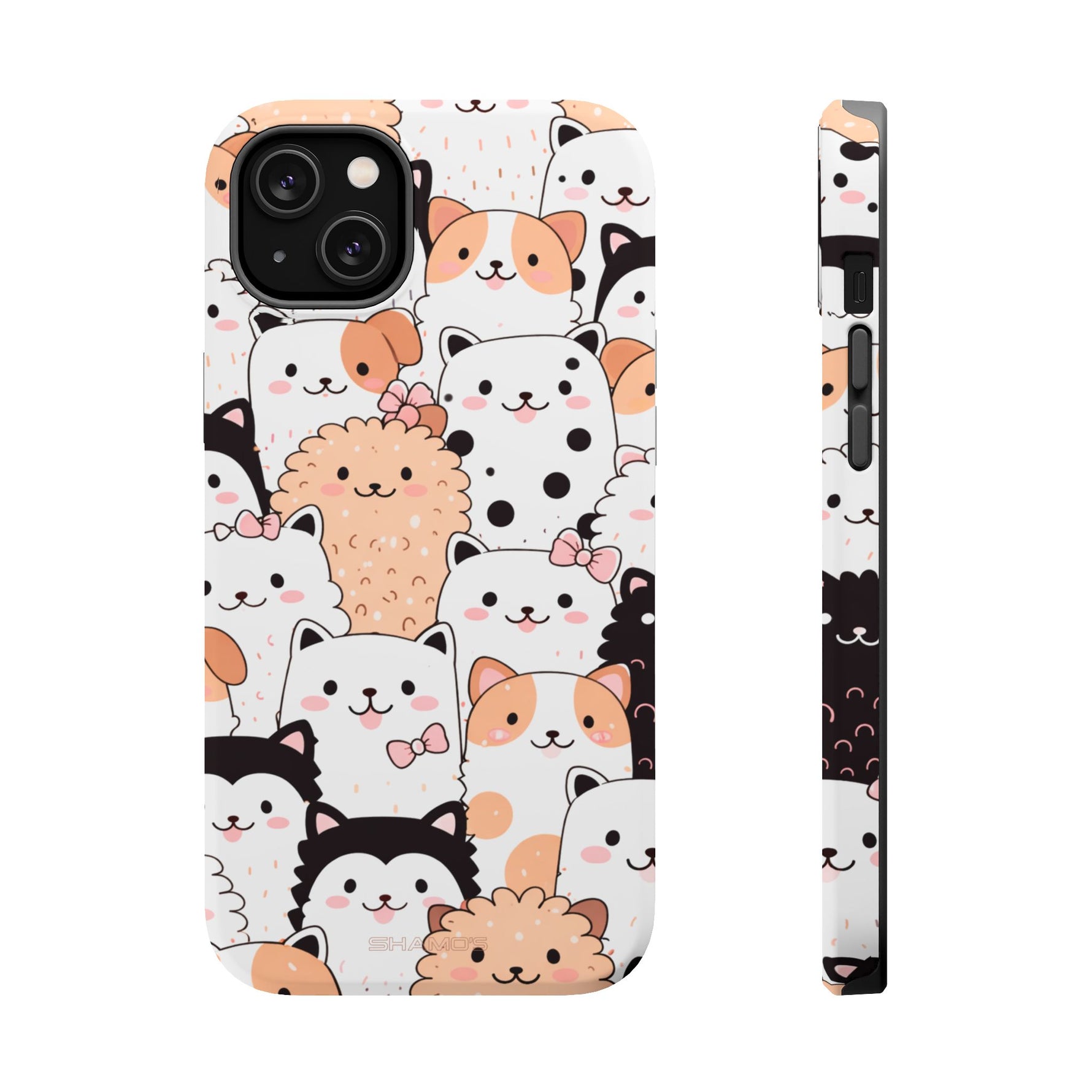 Cute Cartoon Cats & Puppies Phone Case with MagSafe Compatibility