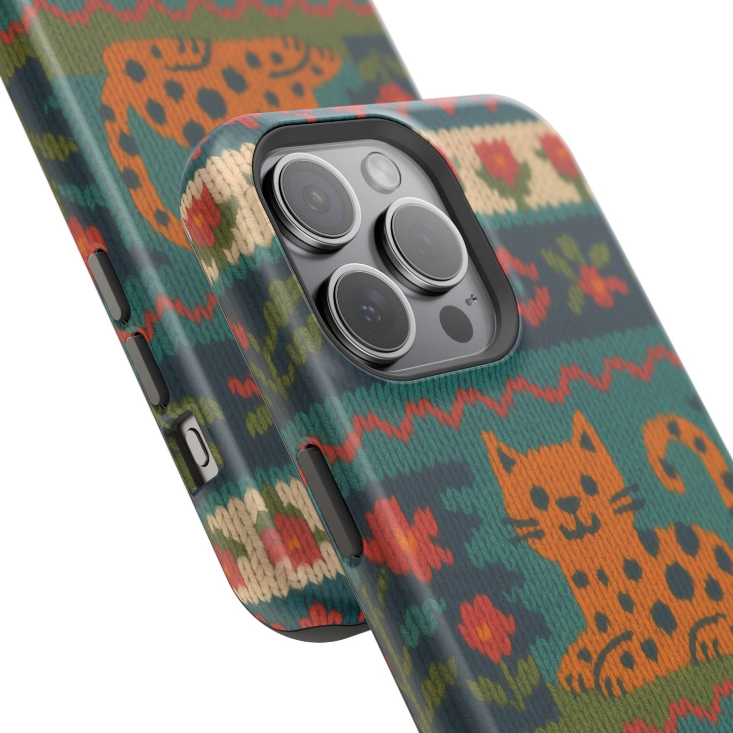 Cozy Knit Leopard Pattern Sweater Holiday Theme iPhone Case with MagSafe compatibility