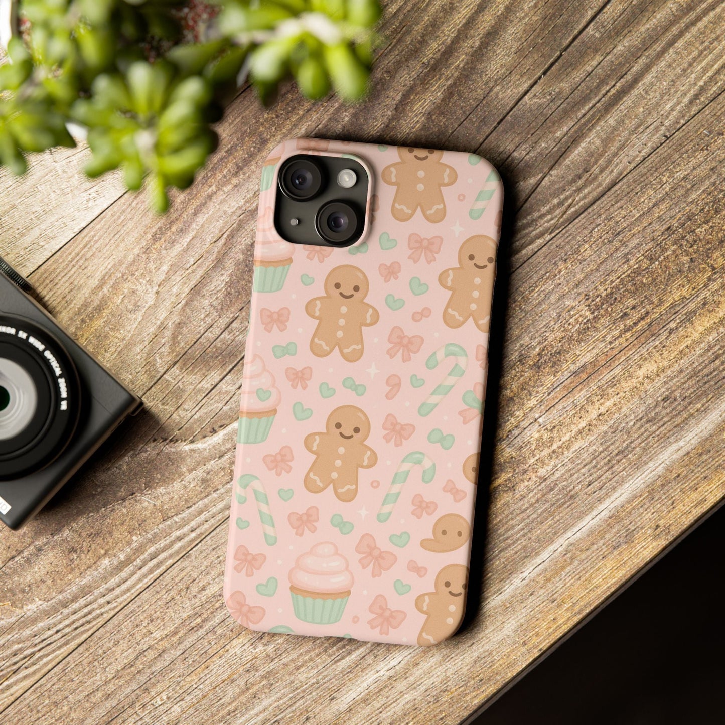 Gingerbread Holiday Slim iPhone Case — Cute Candy Cane & Cupcake Pattern