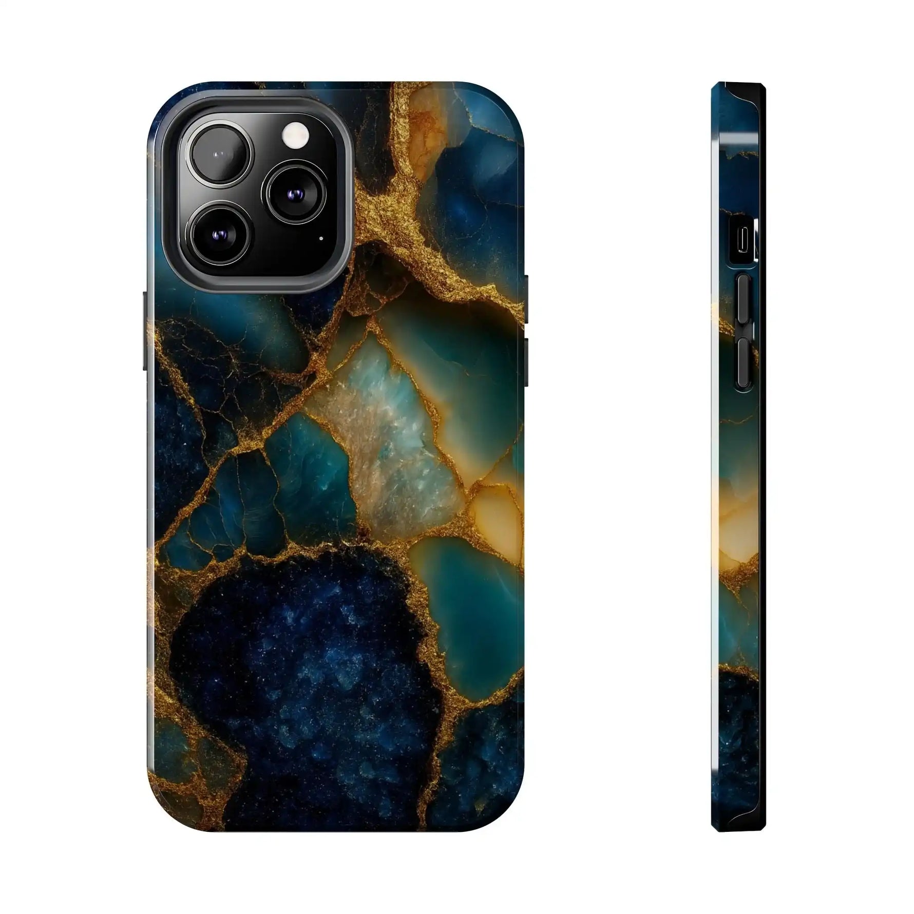 Blue Gold Agate Tough Phone Case Marble Stone Design  Shamo's iPhone 13 Pro Max