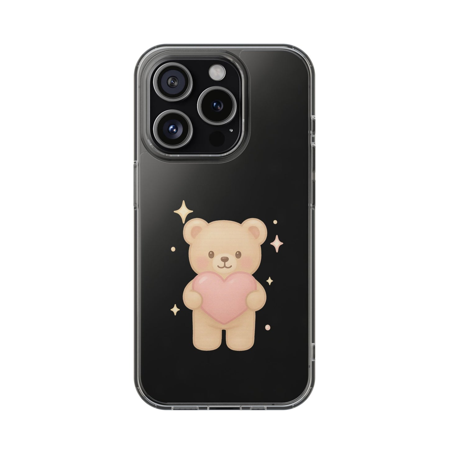 Romantic Teddy Bear Impact-Resistant iPhone Case with Heart Design