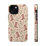 Floral Boots MagSafe Phone Case, glossy iPhone 13 Mini, rear and side profile