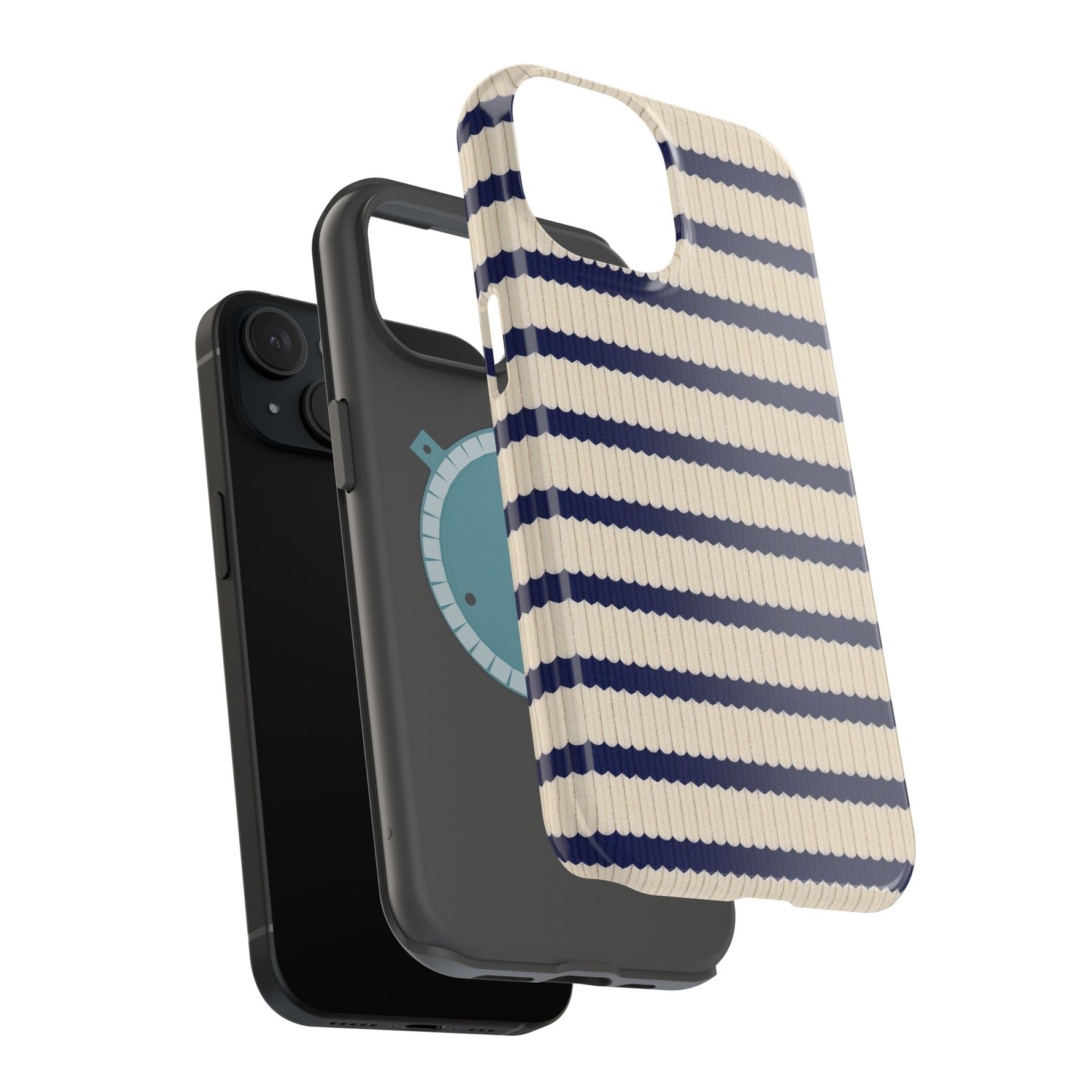 Navy & Cream Ribbed Holiday Sweater Design iPhone Case with MagSafe compatibility  Shamo's