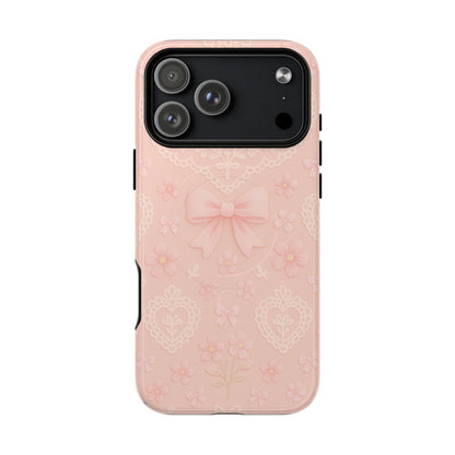 Balletcore Pink Floral Lace iPhone Case with Bow | Works with MagSafe