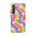 Funda de teléfono resistente a impactos con efecto cascada de colores Rainbow Daisy