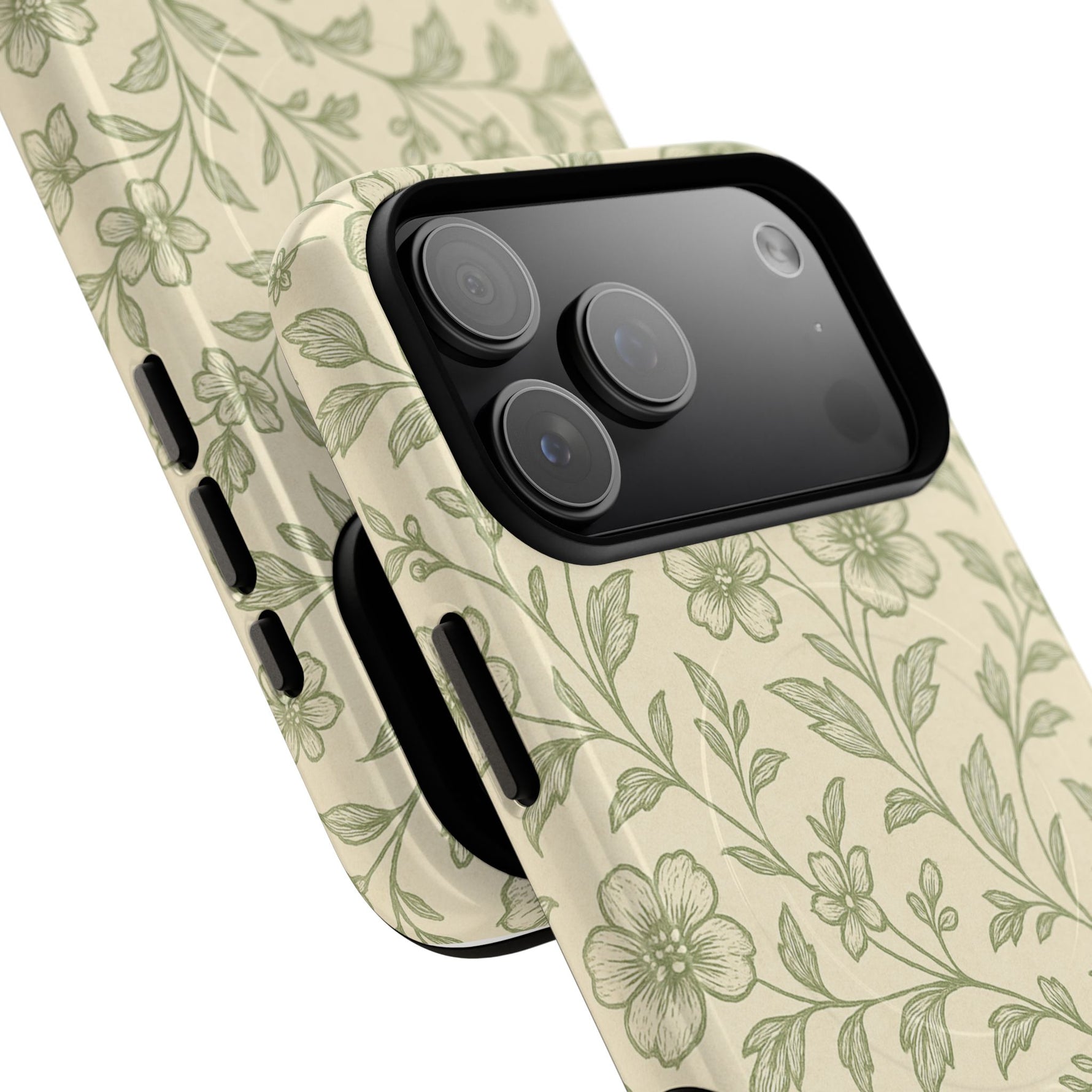 Sage Green Vintage Floral Pattern iPhone Case | MagSafe Compatible - Shamo's