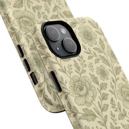Sage Pattern Vintage Floral iPhone Case | Compatible with MagSafe