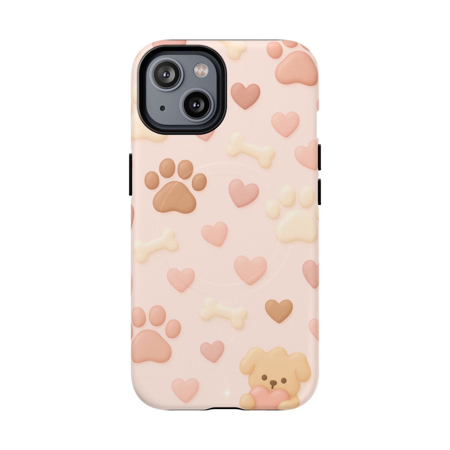 Pet Paw Pattern Phone Case — Pink Puppy Hearts & Bones with MagSafe