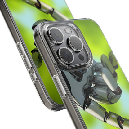Clear Cases for iPhone 14 Series with Robotic hand and Butterfly.