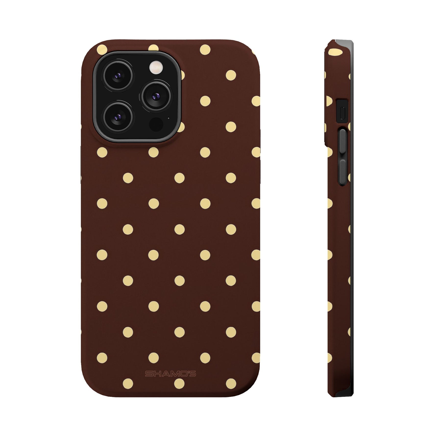 Polka Dot iPhone Case — Brown & Cream MagSafe Protective Cover