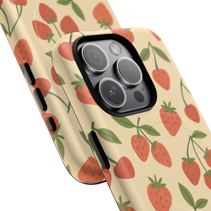 Strawberry Cherry Fruit Pattern iPhone Case | MagSafe Compatible