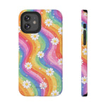 Funda de teléfono resistente a impactos con efecto cascada de colores Rainbow Daisy